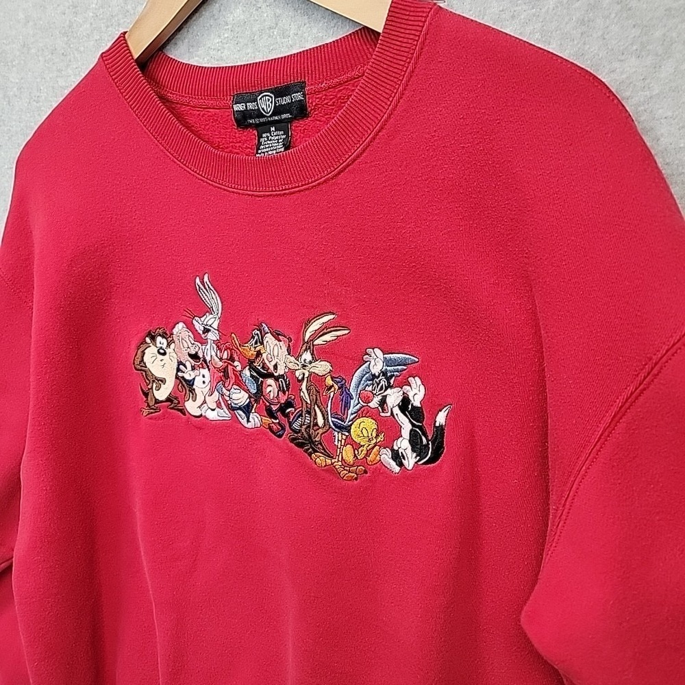 Vtg Looney Tunes Sz M Cartoon Embroidered Sweatshirt Warner Bros Studio Store